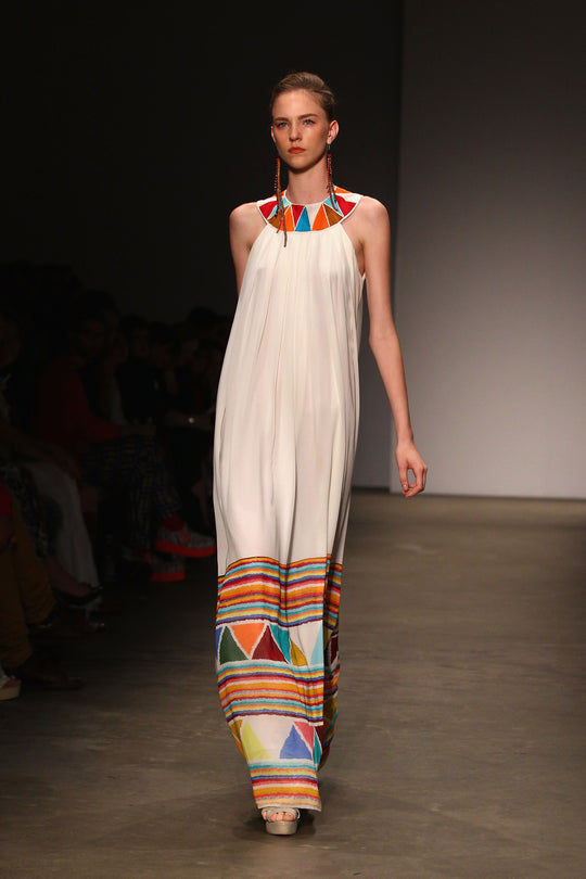 Indigenous White Halter Long Dress