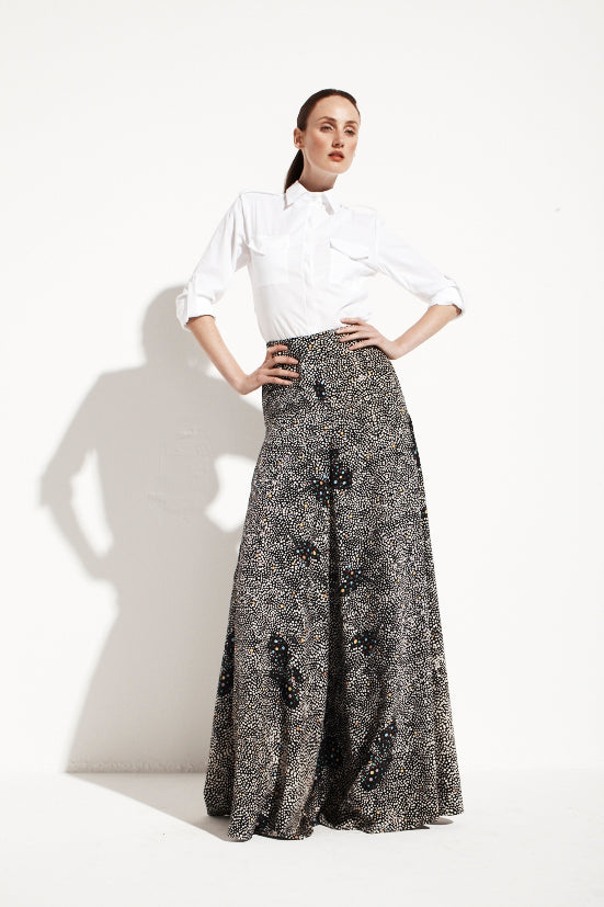 Indigenous Black Dot Printed Long Skirt