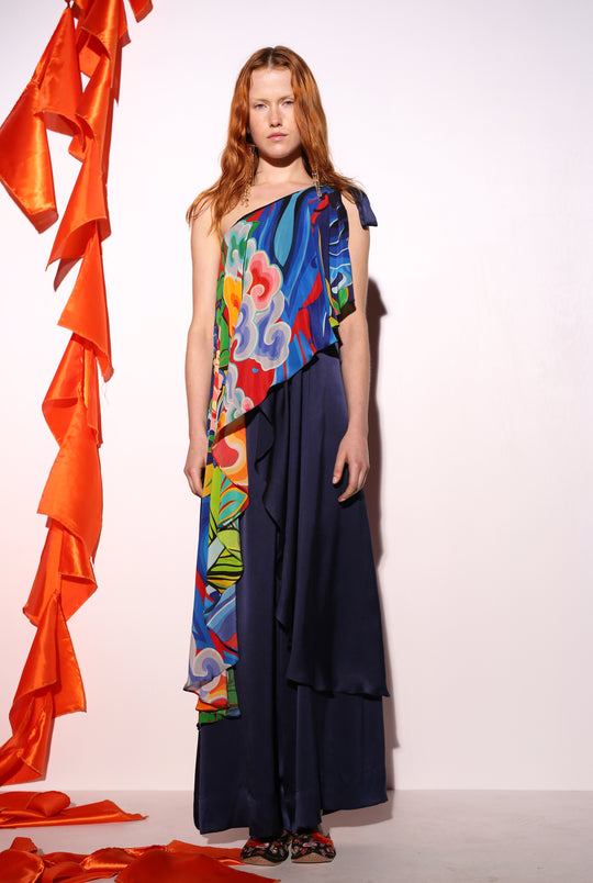 Printed silk satin jumpsuit