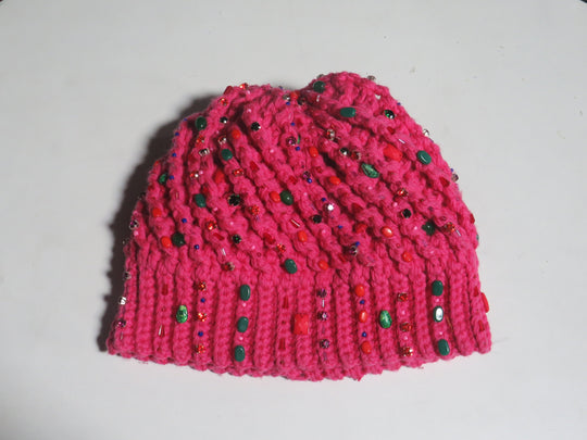 Hand Beaded Hand Knitted Wool Beanie