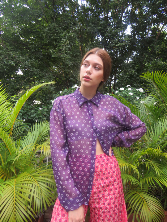 Metallic Silk Polka Printed Shirt