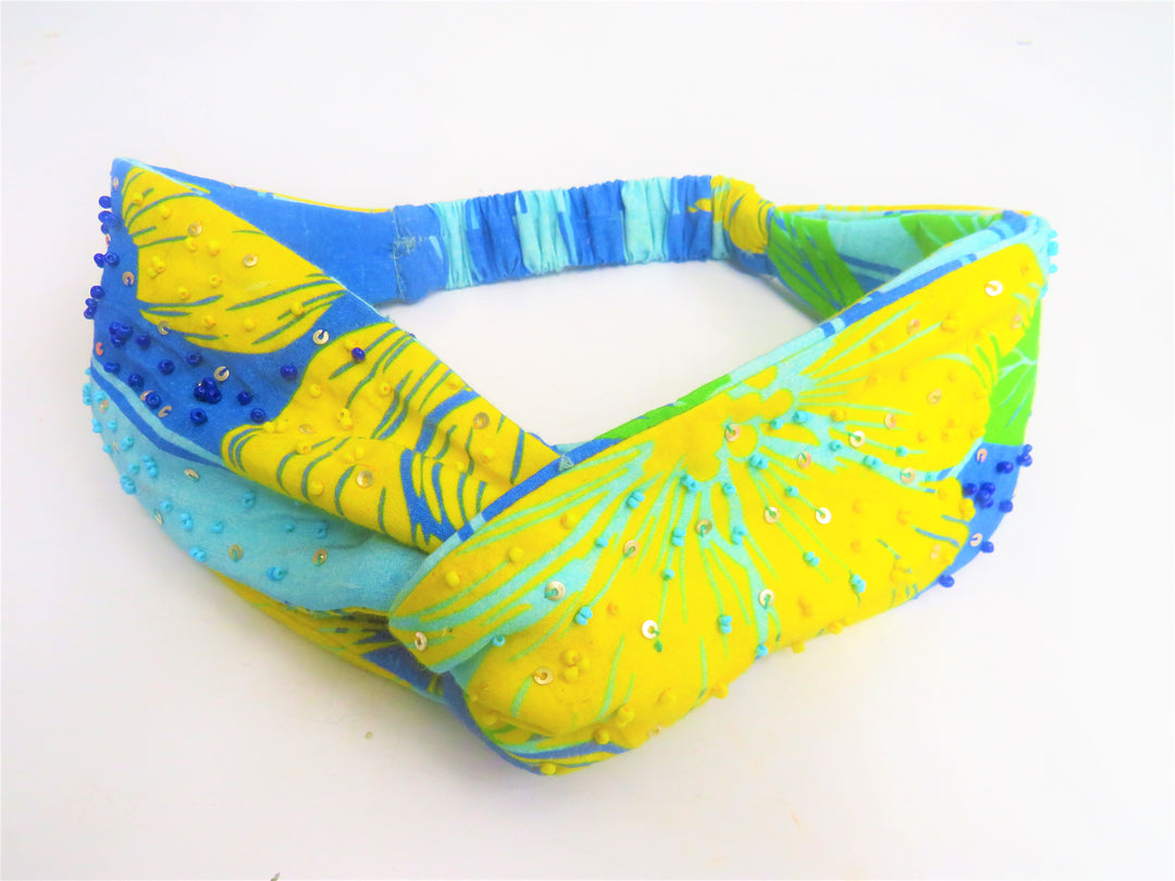 Multi Printed Hand Beaded Twisted Headband