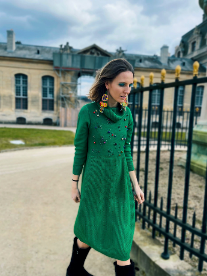 Turtle neck embellished sweater dress Roopa Pemmaraju