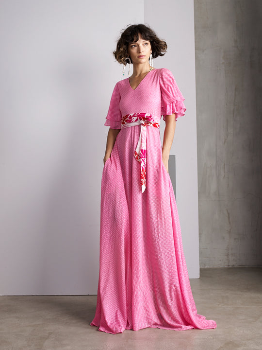 Roopa, Luxury, Sustainable fashion, roopapemmaraju, longdresses, dresses, printeddress, silkdress