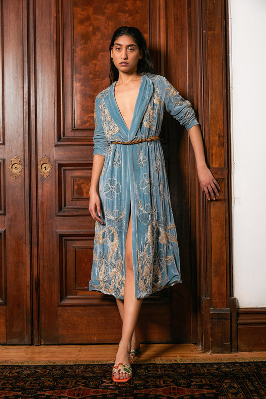 Velvet gold embroidered coat