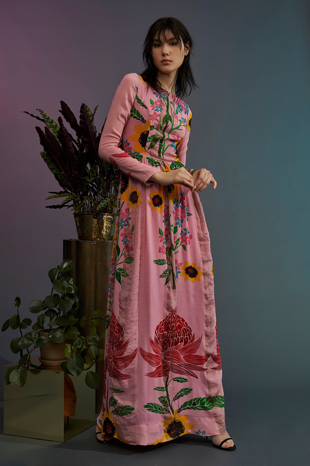 Roopa, Luxury, Sustainable fashion, roopapemmaraju, longdresses, dresses, printeddress, silkdress