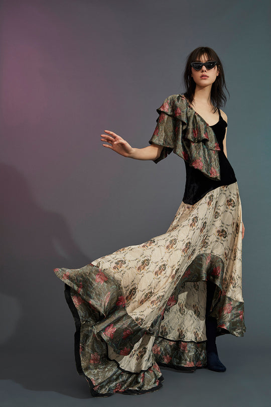 Roopa, Luxury, Sustainable fashion, roopapemmaraju, longdresses, dresses, printeddress, silkdress