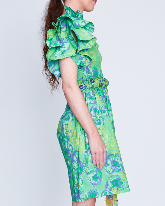 Green Paradise Smocked Mini Dress