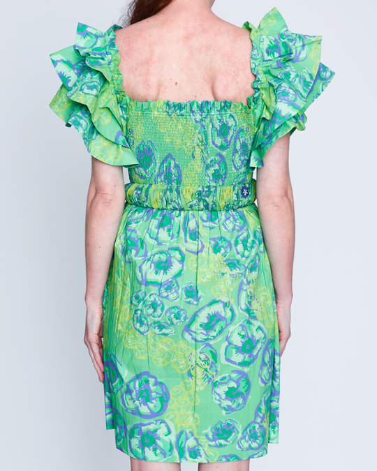 Green Paradise Smocked Mini Dress