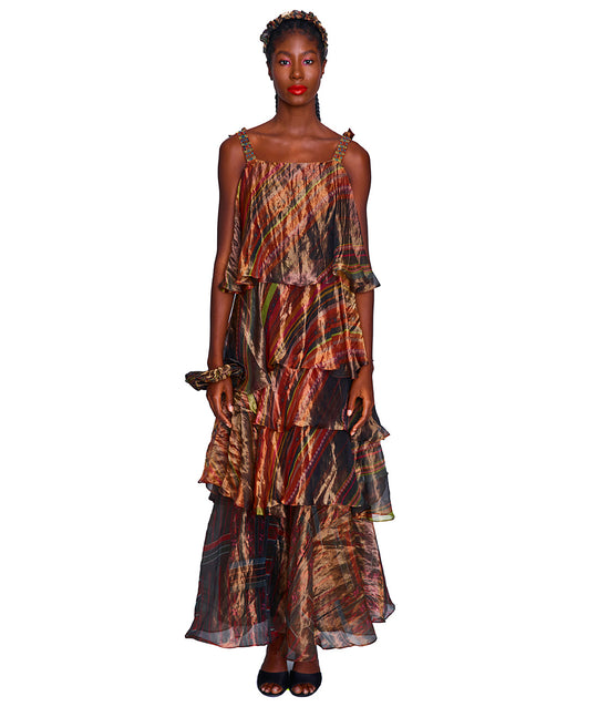 Lydia Silk Organza Tiered Maxi Dress