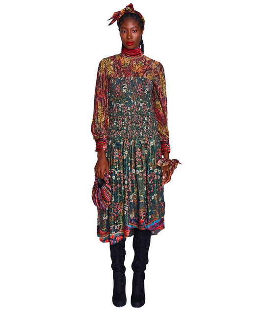 Fantasy Floral Silk Midi Dress