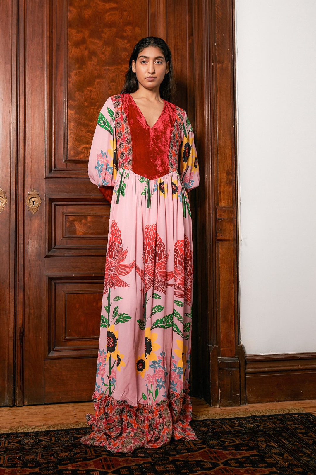 Silk Sunflower Maxi Gown