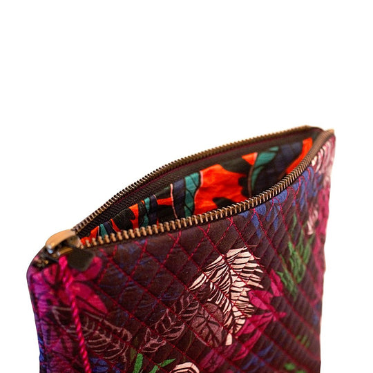 Silk Floral Print Pouch in Violet