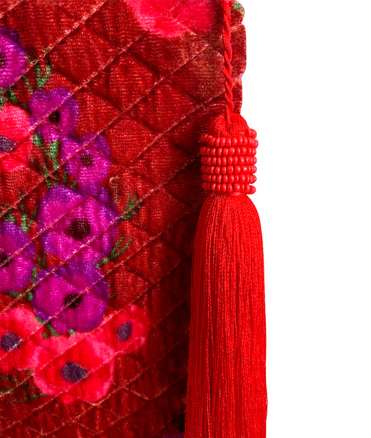 Silk Cluster Flower Pouch in Red and Purple