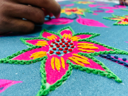Hand-Embroidered Floral Tassel Throw Pillow Cover