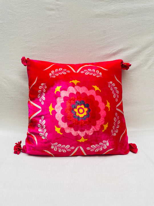 Velvet Flower Tassel Throw Pillow Cover