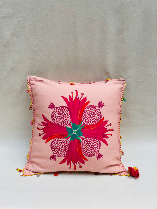 Hand-Embellished Pomegranate Throw Pillow Cover