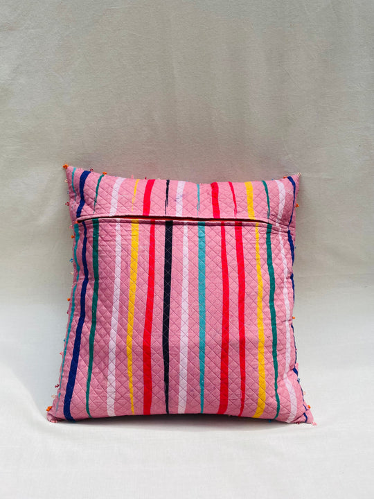 Quilted Stripe Hand-Beaded Throw Pillow Cover
