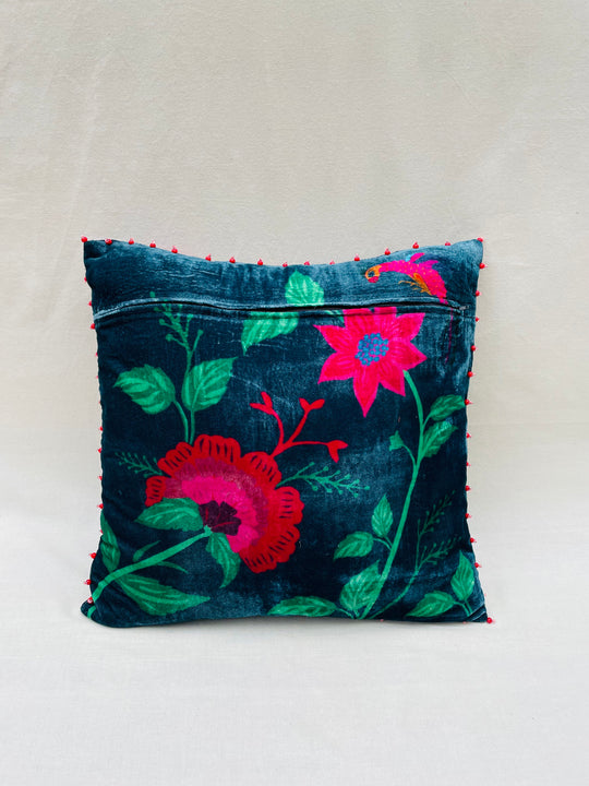 Midnight Floral Velvet Throw Pillow Cover