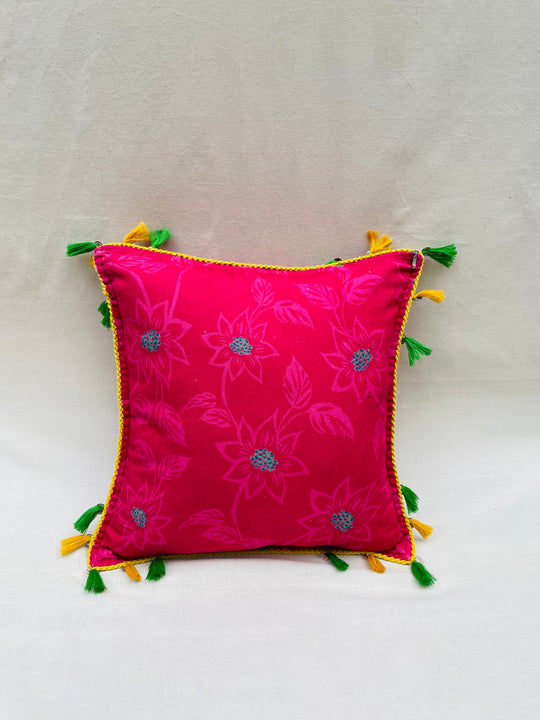 Fuchsia Floral Embroidered Throw Pillow Cover