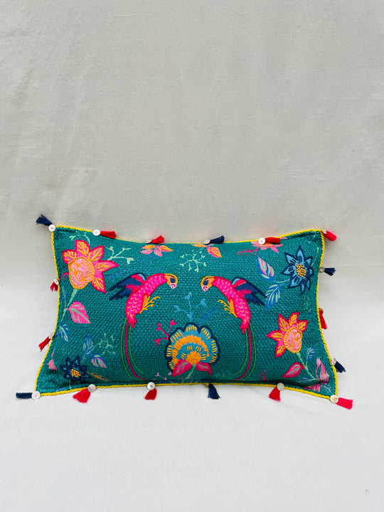 Turquoise Parakeet Throw Pillow Cover