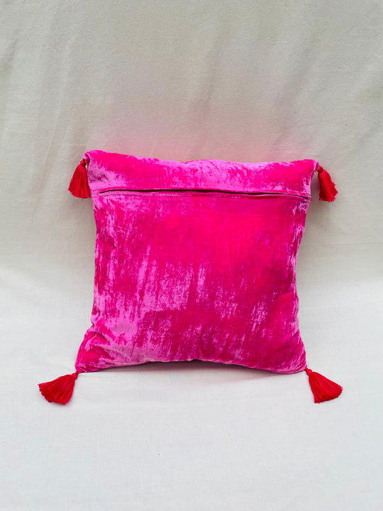 Fuchsia Hand-Embroidered Flower Throw Pillow Cover