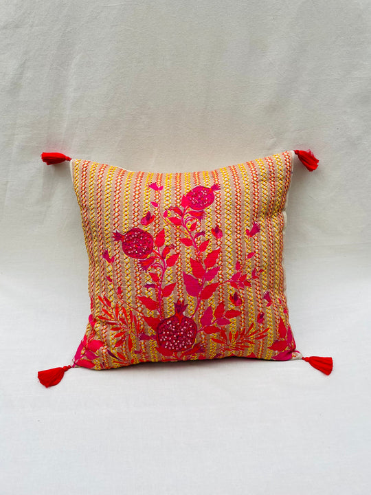 Hand-Beaded Pomegranate Stripe Throw Pillow Cover