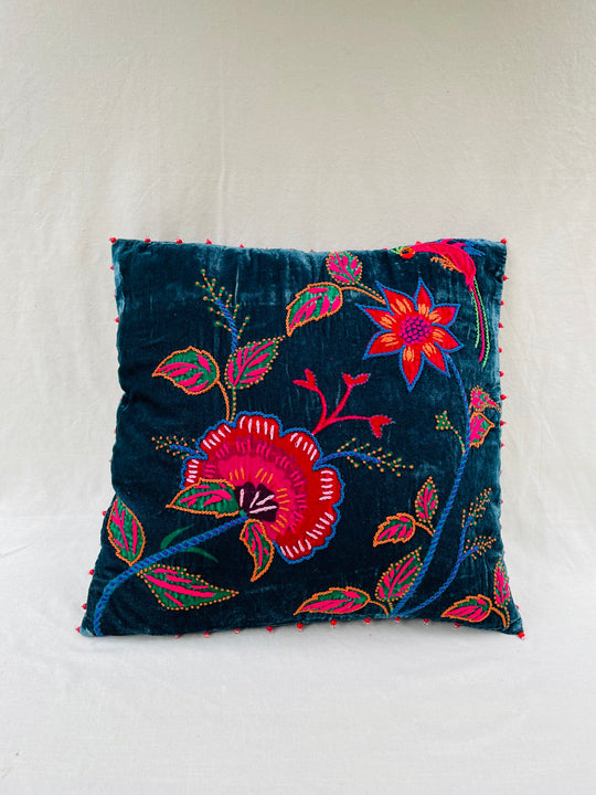 Midnight Floral Velvet Throw Pillow Cover