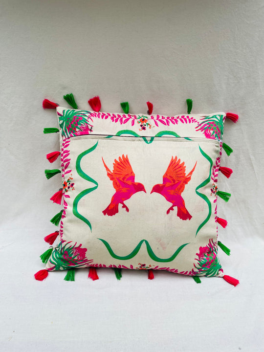 Parakeet Checkered Tassel Throw Pillow Cover