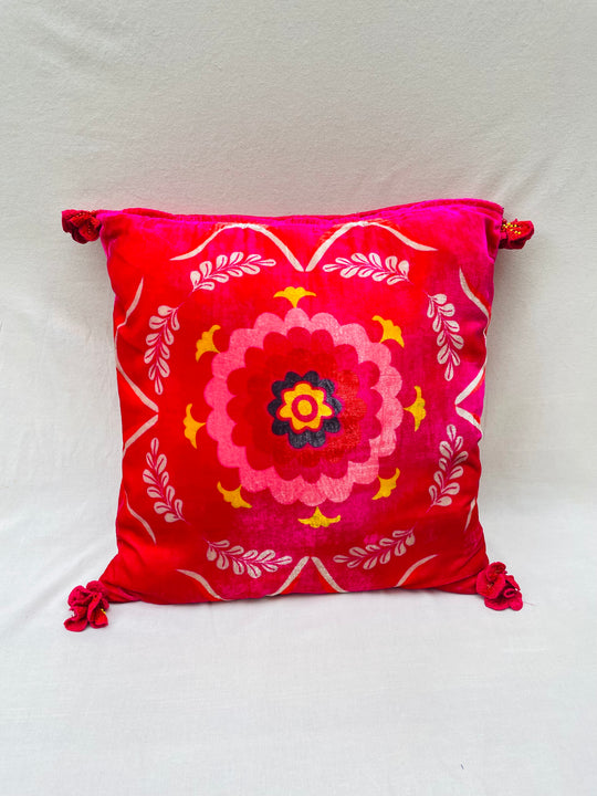 Velvet Flower Tassel Throw Pillow Cover