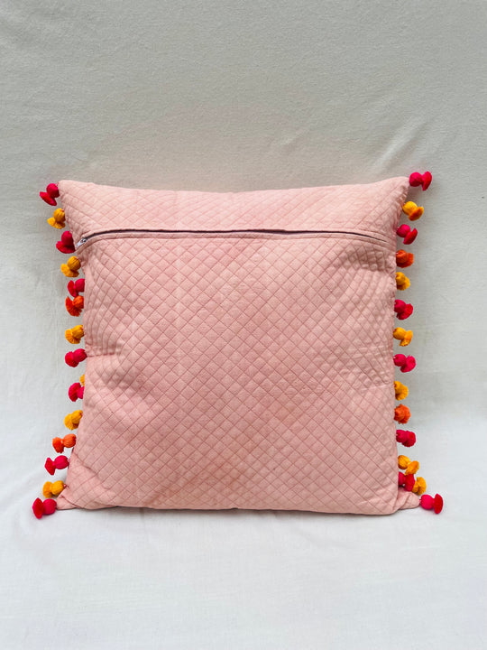 Quilted Pink Tassel Throw Pillow Cover