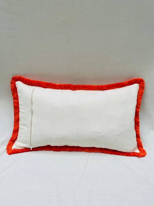 Hand-Embroidered Parakeet Fringe Throw Pillow Cover