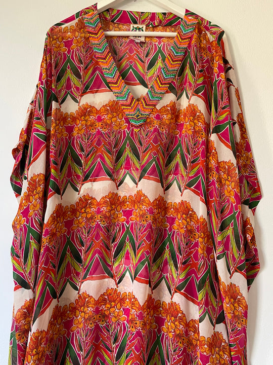 Silk Hand-Beaded Floral Kaftan
