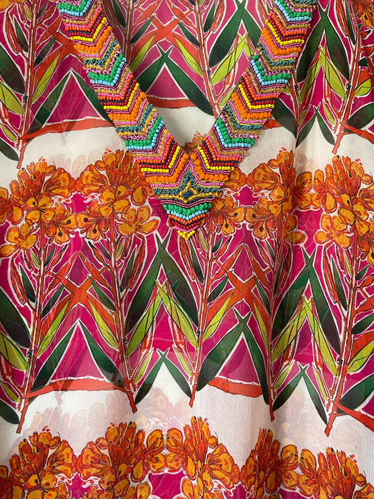 Silk Hand-Beaded Floral Kaftan