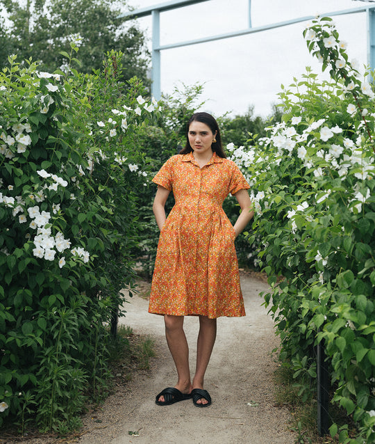 Orange Linen Button Down Dress
