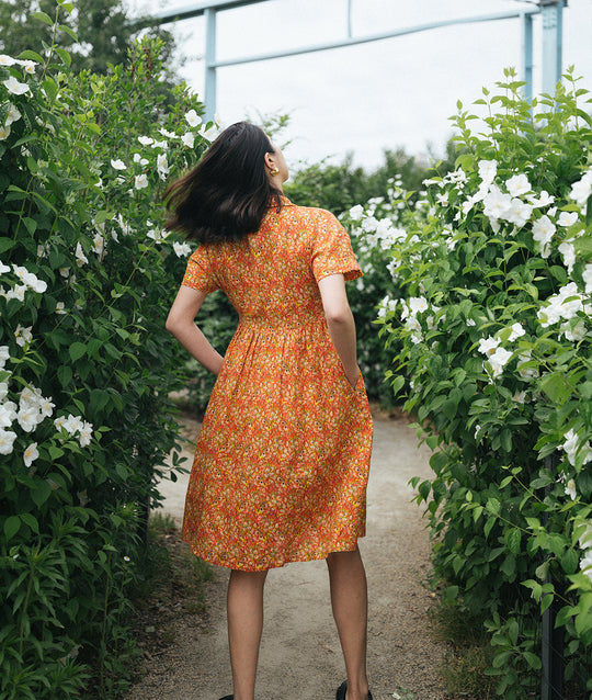 Orange Linen Button Down Dress