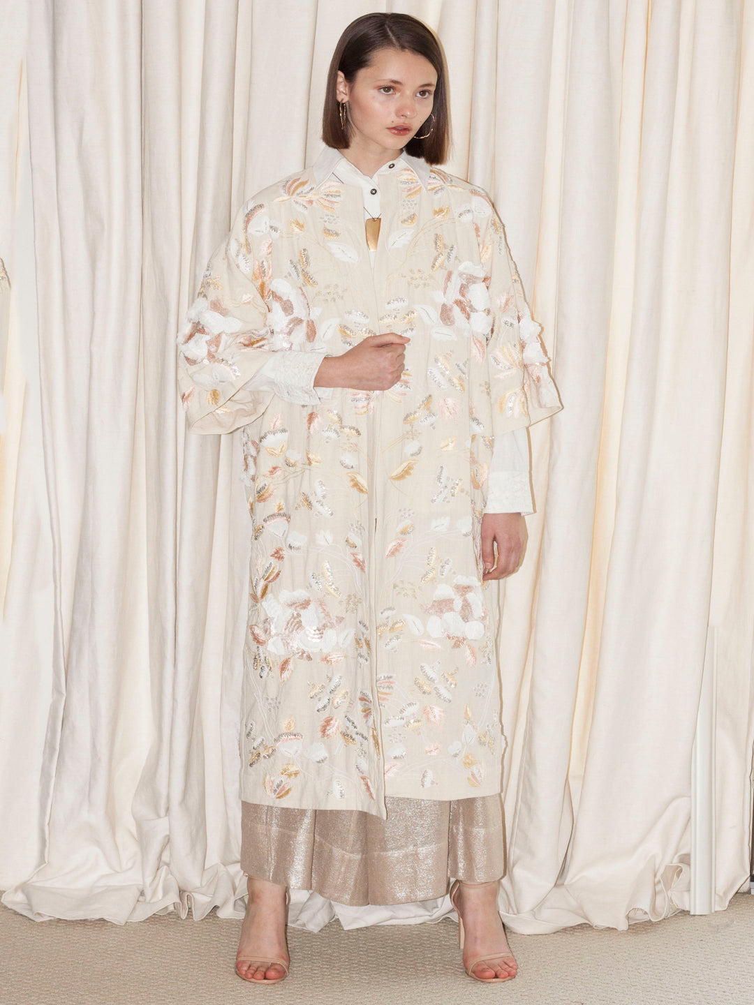 Hand Embroidered Long Open Coat | Roopa Pemmaraju