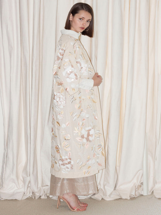 Hand Embroidered Long Open Coat | Roopa Pemmaraju