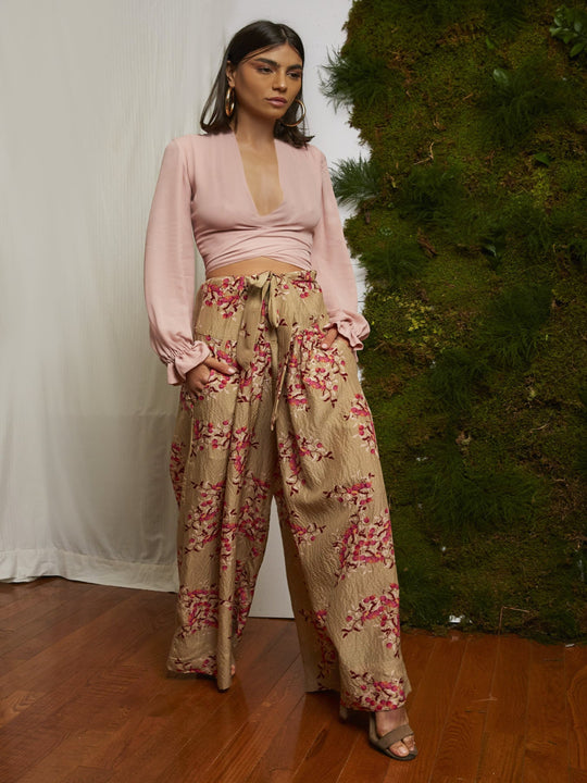 Hana silk tie-up blouse in rose silk