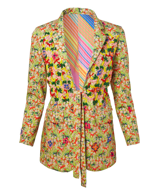Recycled Cotton Embroidered Neon Blazer
