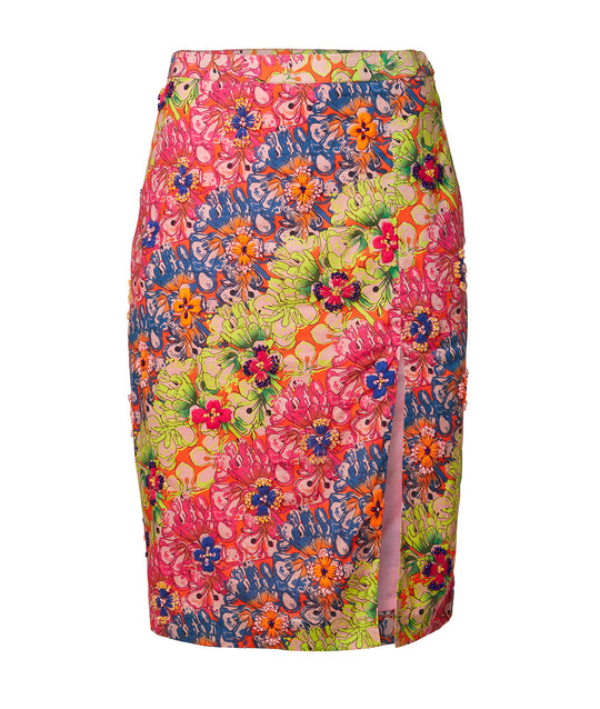 Recycled Cotton Embroidered Slit Skirt