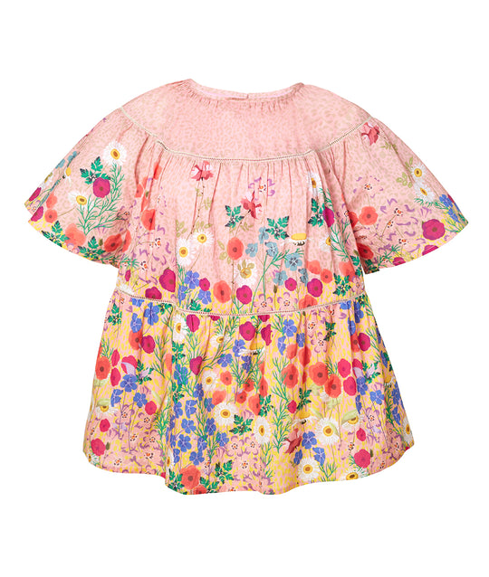 Gathered Poppy Cotton Blouse