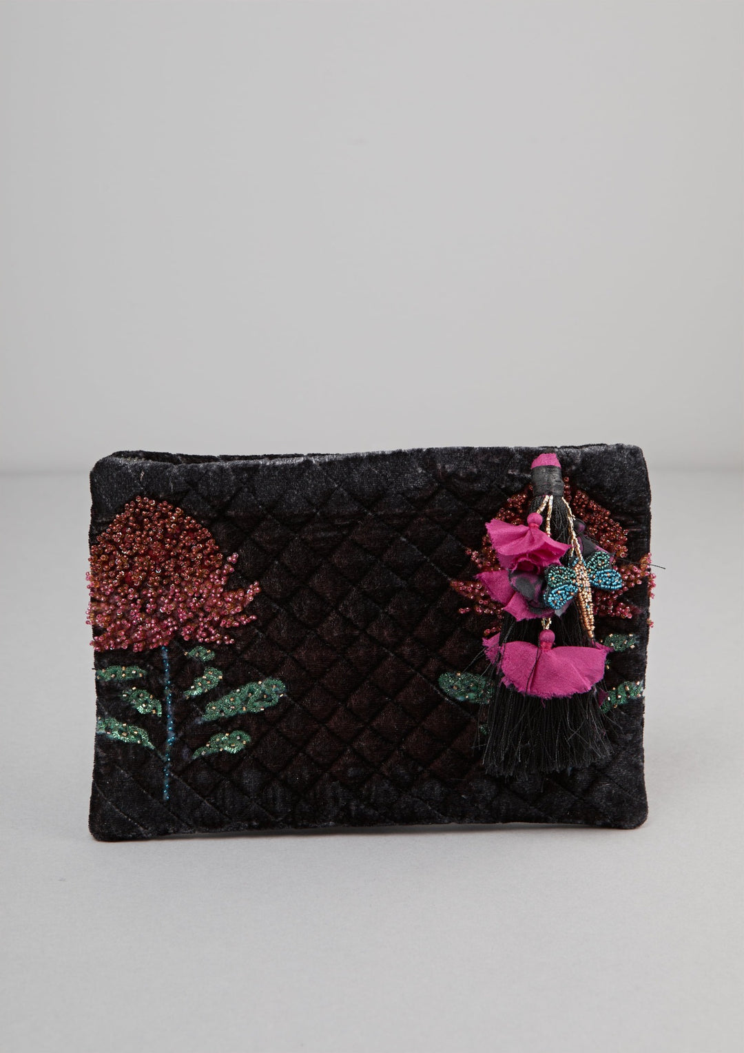 Embroidered Flower Velvet Pouch