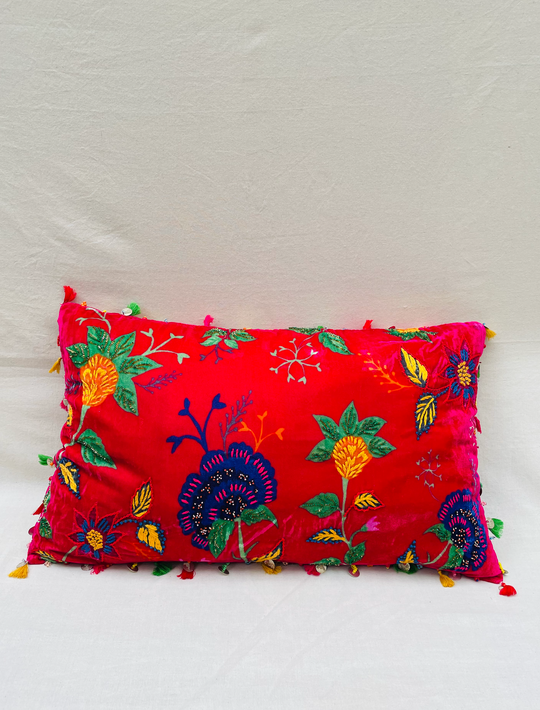 Velvet Hand-Beaded Tassel Throw Pillow Cover