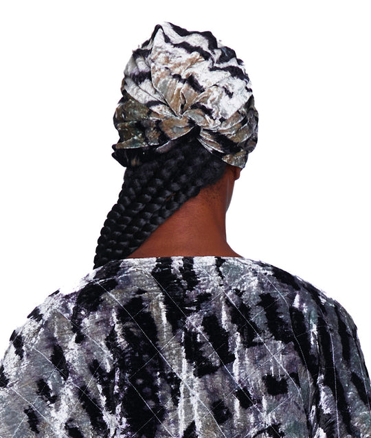 Silver Silk Velvet Ruched Turban