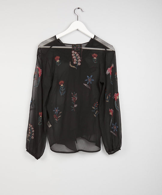 Datura Tie-up Silk Blouse