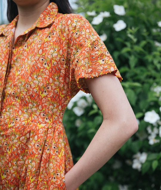 Orange Linen Button Down Dress