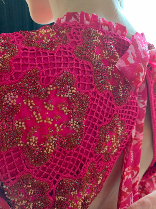 Pink applique mini dress