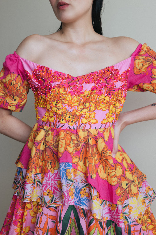 Recycled Cotton Rose Tiered Dress