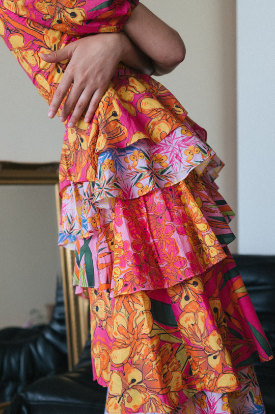 Recycled Cotton Rose Tiered Dress